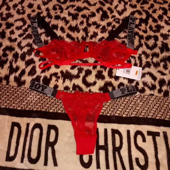 PLAYBOY Other - NWT Small Playboy Rhinestone Red Yandy Lace Lingerie Bra & Panty Set